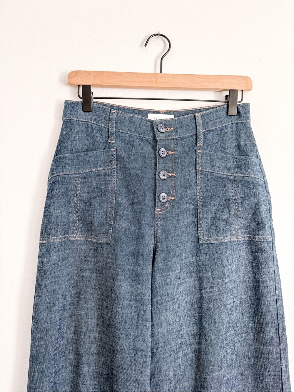 EVEREVE Beth Wide Leg Pants Hemp Blend Chambray Blue Size 27 - Picture 2 of 7
